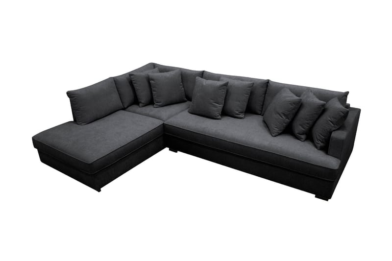 Rossita 4-seters Venstrevendt L-formet Dyp Sjeselongsofa med Hel Pute i Chenille - Svart - Møbler - Sofaer - Sofaer med sjeselong - 4 seters sofa med divan