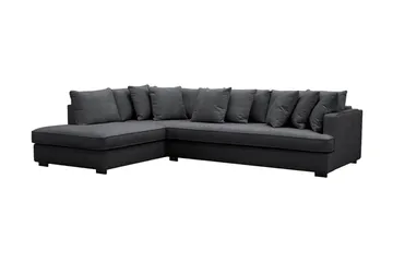 Rossita 4-seters Venstrevendt L-formet Dyp Sjeselongsofa med Hel Pute i Chenille - Svart - Møbler - Sofaer - Sofaer med sjeselong - 4 seters sofa med divan
