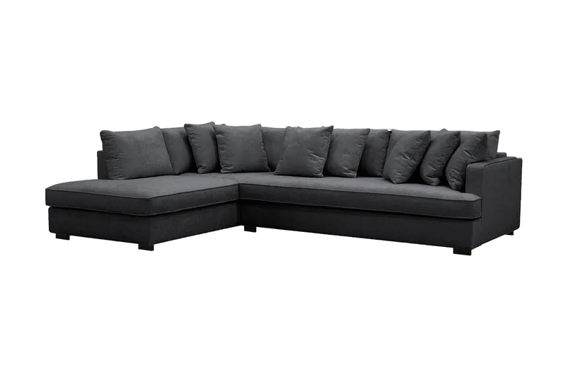 Rossita 4-seters Venstrevendt L-formet Dyp Sjeselongsofa med Hel Pute i Chenille - Svart - Møbler - Sofaer - Sofaer med sjeselong - 4 seters sofa med divan