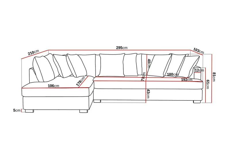 Rossita 4-seters Venstrevendt L-formet Dyp Sjeselongsofa med Hel Pute i Chenille - Svart - Møbler - Sofaer - Sofaer med sjeselong - 4 seters sofa med divan