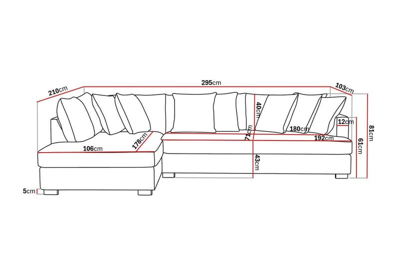 Rossita 4-seters Venstrevendt L-formet Dyp Sjeselongsofa med Hel Pute i Stoff - Beige - Møbler - Sofaer - Sofaer med sjeselong - 4 seters sofa med divan