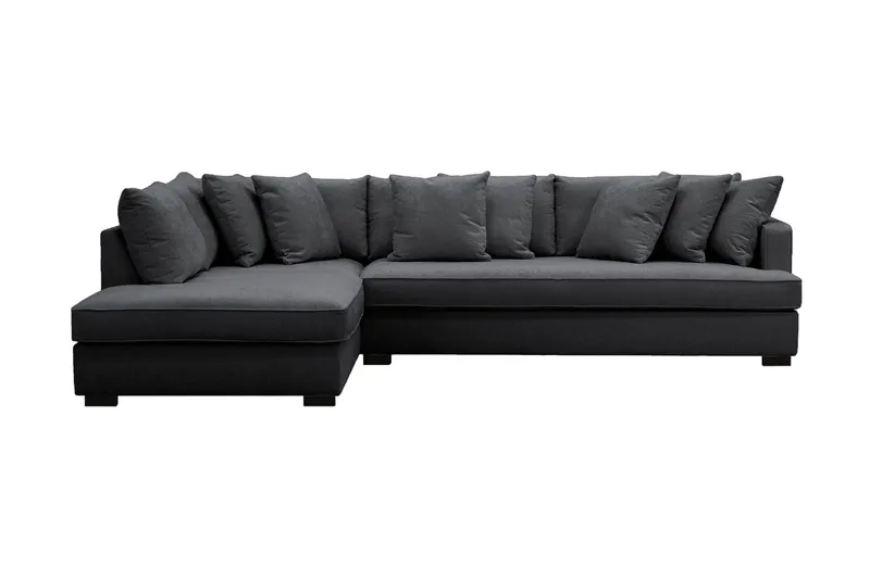 Rossita 4-seters Venstrevendt L-formet Dyp Sjeselongsofa med Hel Pute i Chenille, Svart