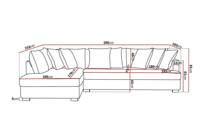Rossita 4-seters Venstrevendt L-formet Dyp Sjeselongsofa med Hel Pute i Stoff - Brun - Møbler - Sofaer - Sofaer med sjeselong - 4 seters sofa med divan