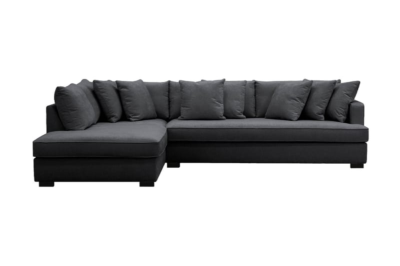 Rossita 4-seters Venstrevendt L-formet Dyp Sjeselongsofa med Hel Pute i Chenille - Svart - Møbler - Sofaer - Sofaer med sjeselong - 4 seters sofa med divan