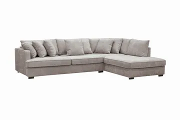 Rossita 4-seters Venstrevendt L-formet Dyp Sjeselongsofa med Hel Pute i Chenille - Grå / Brun - Møbler - Sofaer - Sofaer med sjeselong - 4 seters sofa med divan
