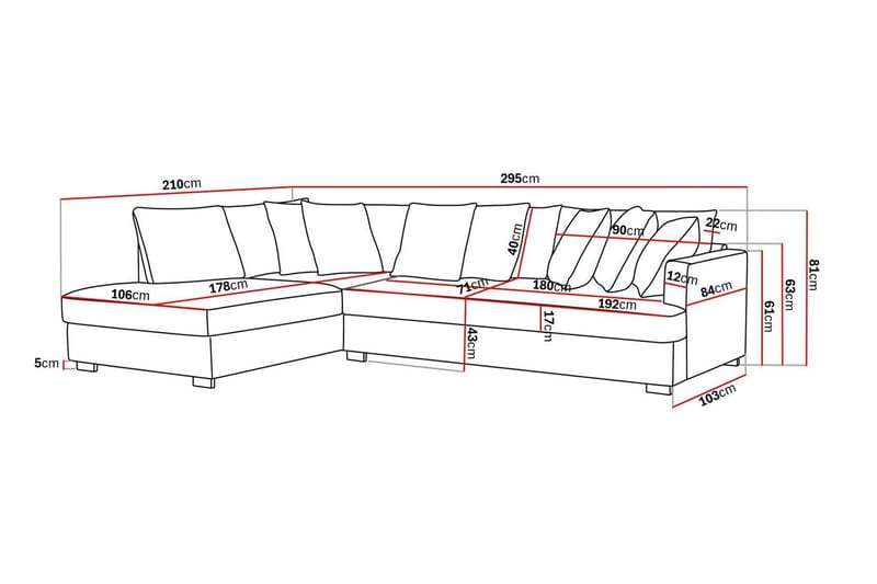 Rossita 4-seters Venstrevendt L-formet Dyp Sjeselongsofa med Hel Pute i Stoff - Beige - Møbler - Sofaer - Sofaer med sjeselong - 4 seters sofa med divan