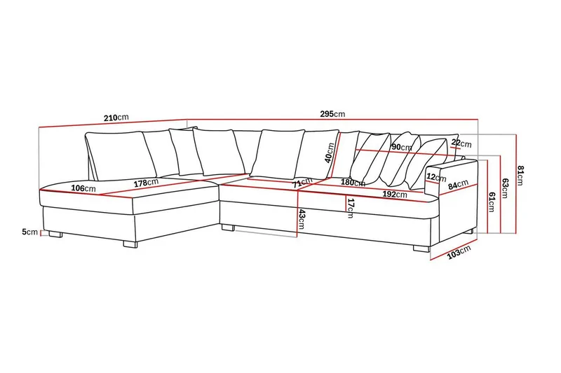 Rossita 4-seters Venstrevendt L-formet Dyp Sjeselongsofa med Hel Pute i Chenille - Grå / Brun - Møbler - Sofaer - Sofaer med sjeselong - 4 seters sofa med divan