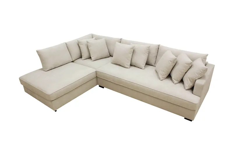 Rossita 4-seters Venstrevendt L-formet Dyp Sjeselongsofa med Hel Pute i Stoff - Beige - Møbler - Sofaer - Sofaer med sjeselong - 4 seters sofa med divan
