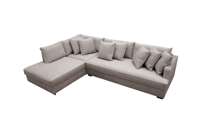 Rossita 4-seters Venstrevendt L-formet Dyp Sjeselongsofa med Hel Pute i Chenille - Grå / Brun - Møbler - Sofaer - Sofaer med sjeselong - 4 seters sofa med divan