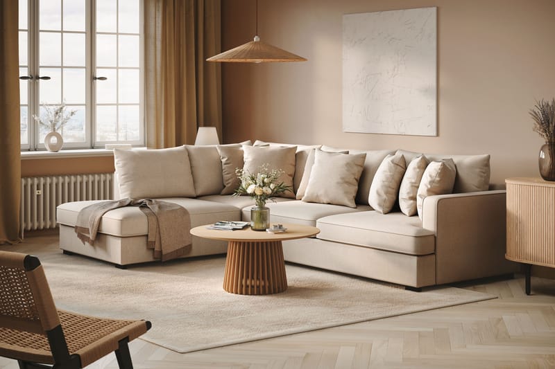 Rossita Dybde 4-seter L Sofa med Sjeselong Venstre - Lys Beige - Møbler - Sofaer - Sofaer med sjeselong - 4 seters sofa med divan