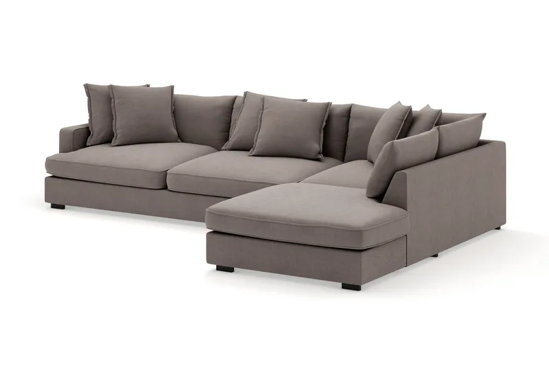 Rossita Lyx 4-seter Ekstra dyp Sofa med Sjeselong Høyre - Brun Stoff - Møbler - Sofaer - Sofaer med sjeselong - 4 seters sofa med divan