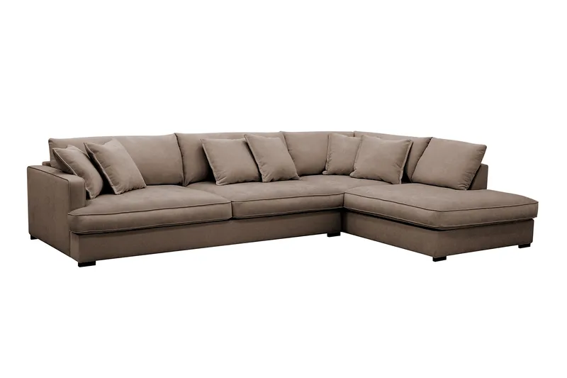 Rossita Lyx 4-seter Ekstra dyp Sofa med Sjeselong Høyre - Brun Stoff - Møbler - Sofaer - Sofaer med sjeselong - 4 seters sofa med divan