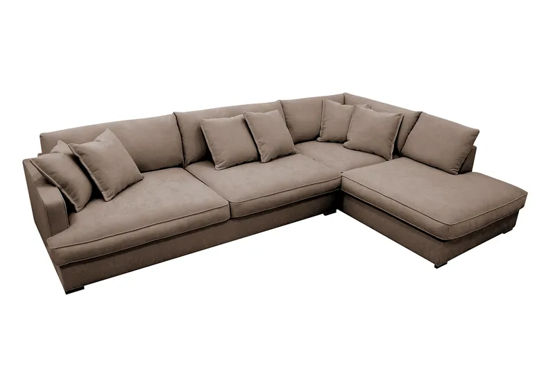Rossita Lyx 4-seter Ekstra dyp Sofa med Sjeselong Høyre - Brun Stoff - Møbler - Sofaer - Sofaer med sjeselong - 4 seters sofa med divan