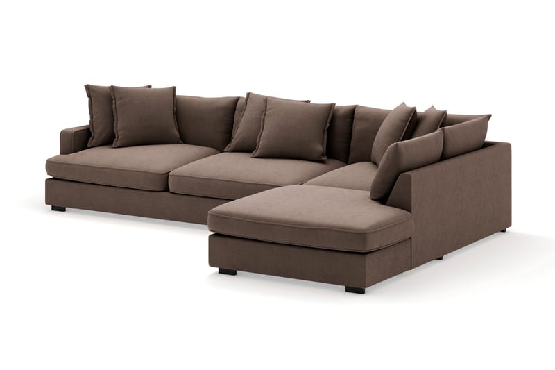 Rossita Lyx 4-seter Ekstra dyp Sofa med Sjeselong Høyre - Brun Stoff - Møbler - Sofaer - Sofaer med sjeselong - 4 seters sofa med divan