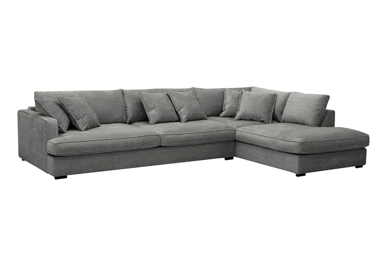 Rossita Lyx 4-seter Ekstra dyp Sofa med Sjeselong Høyre - Grå Chenille - Møbler - Sofaer - Sofaer med sjeselong - 4 seters sofa med divan