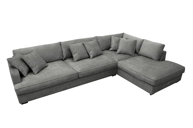 Rossita Lyx 4-seter Ekstra dyp Sofa med Sjeselong Høyre - Grå Chenille - Møbler - Sofaer - Sofaer med sjeselong - 4 seters sofa med divan