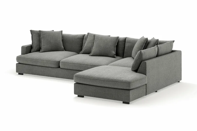 Rossita Lyx 4-seter Ekstra dyp Sofa med Sjeselong Høyre - Grå Chenille - Møbler - Sofaer - Sofaer med sjeselong - 4 seters sofa med divan