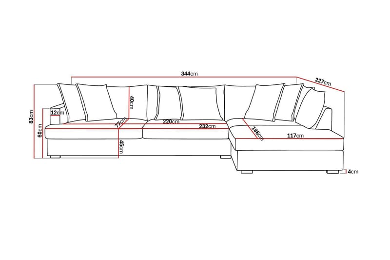 Rossita Lyx 4-seter Ekstra dyp Sofa med Sjeselong Høyre - Grå/Brun Chenille - Møbler - Sofaer - Sofaer med sjeselong - 4 seters sofa med divan