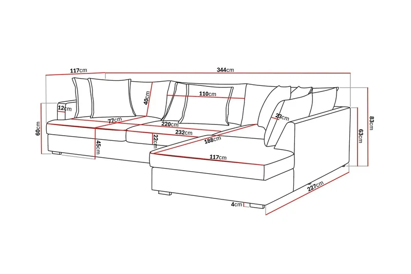Rossita Lyx 4-seter Ekstra dyp Sofa med Sjeselong Høyre - Grå/Brun Chenille - Møbler - Sofaer - Sofaer med sjeselong - 4 seters sofa med divan