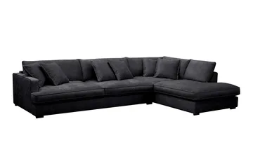 Rossita Lyx 4-seter Ekstra dyp Sofa med Sjeselong Høyre - Svart Chenille - Møbler - Sofaer - Sofaer med sjeselong - 4 seters sofa med divan