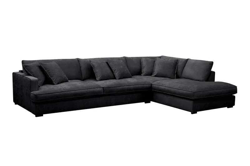 Rossita Lyx 4-seter Ekstra dyp Sofa med Sjeselong Høyre - Svart Chenille - Møbler - Sofaer - Sofaer med sjeselong - 4 seters sofa med divan