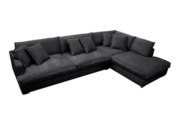 Rossita Lyx 4-seter Ekstra dyp Sofa med Sjeselong Høyre - Svart Chenille - Møbler - Sofaer - Sofaer med sjeselong - 4 seters sofa med divan