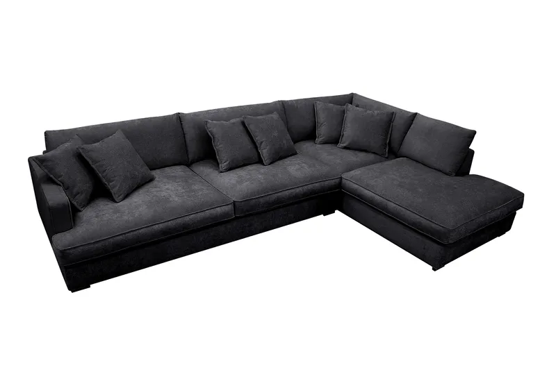 Rossita Lyx 4-seter Ekstra dyp Sofa med Sjeselong Høyre - Svart Chenille - Møbler - Sofaer - Sofaer med sjeselong - 4 seters sofa med divan