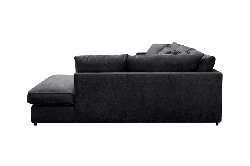 Rossita Lyx 4-seter Ekstra dyp Sofa med Sjeselong Høyre - Svart Chenille - Møbler - Sofaer - Sofaer med sjeselong - 4 seters sofa med divan