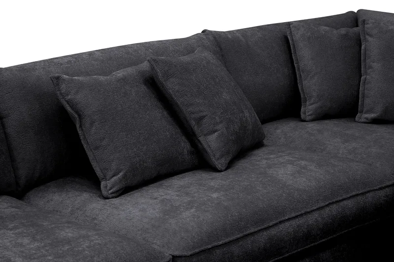 Rossita Lyx 4-seter Ekstra dyp Sofa med Sjeselong Høyre - Svart Chenille - Møbler - Sofaer - Sofaer med sjeselong - 4 seters sofa med divan