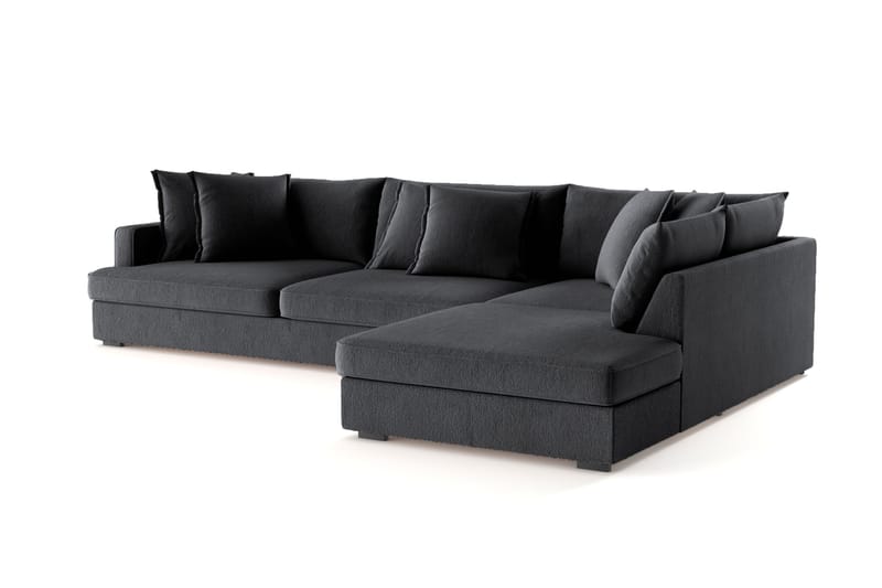 Rossita Lyx 4-seter Ekstra dyp Sofa med Sjeselong Høyre - Svart Chenille - Møbler - Sofaer - Sofaer med sjeselong - 4 seters sofa med divan