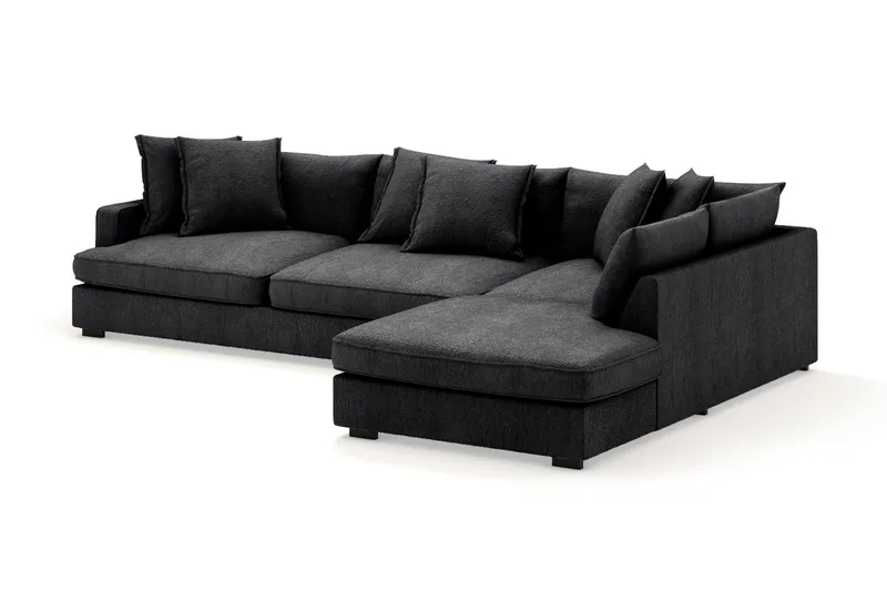Rossita Lyx 4-seter Ekstra dyp Sofa med Sjeselong Høyre - Svart Chenille - Møbler - Sofaer - Sofaer med sjeselong - 4 seters sofa med divan