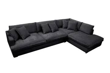 Rossita Lyx 4-seter Ekstra dyp Sofa med Sjeselong Høyre - Svart Chenille - Møbler - Sofaer - Sofaer med sjeselong - 4 seters sofa med divan