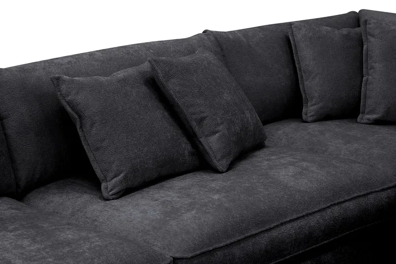 Rossita Lyx 4-seter Ekstra dyp Sofa med Sjeselong Høyre - Svart Chenille - Møbler - Sofaer - Sofaer med sjeselong - 4 seters sofa med divan