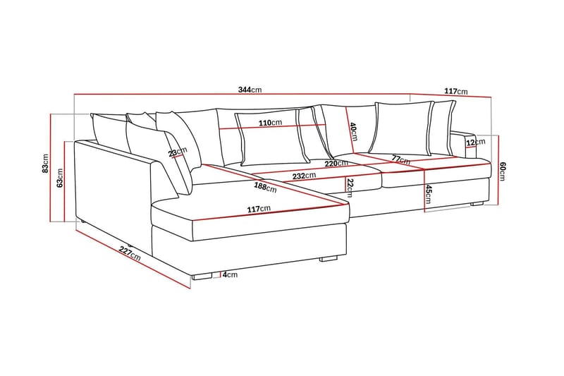 Rossita Lyx 4-seter Ekstra dyp Sofa med Sjeselong Venstre - Beige Chenille - Møbler - Sofaer - Sofaer med sjeselong - 4 seters sofa med divan