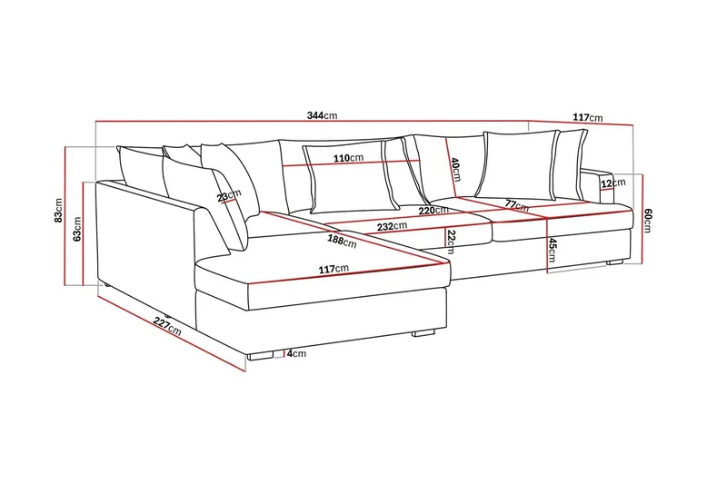Rossita Lyx 4-seter Ekstra dyp Sofa med Sjeselong Venstre - Beige Stoff - Møbler - Sofaer - Sofaer med sjeselong - 4 seters sofa med divan