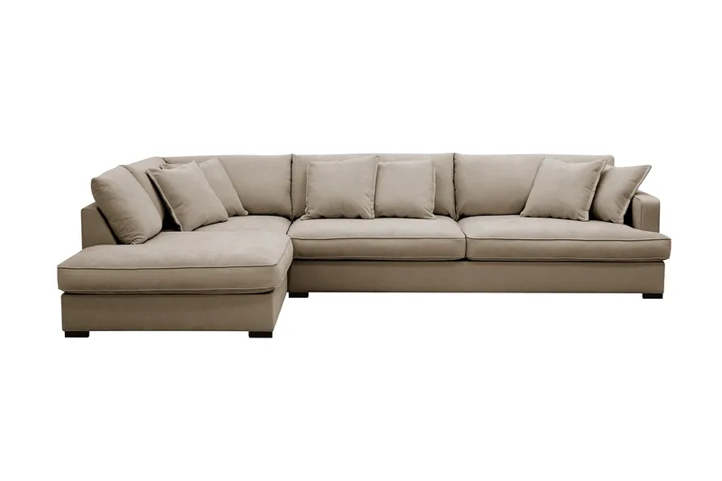 Rossita Lyx 4-seter Ekstra dyp Sofa med Sjeselong Venstre - Brun Stoff - Møbler - Sofaer - Sofaer med sjeselong - 4 seters sofa med divan