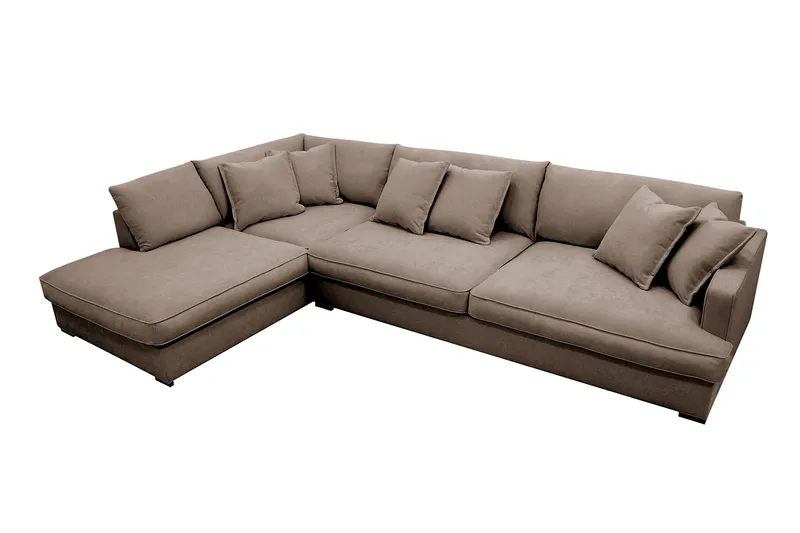 Rossita Lyx 4-seter Ekstra dyp Sofa med Sjeselong Venstre - Brun Stoff - Møbler - Sofaer - Sofaer med sjeselong - 4 seters sofa med divan