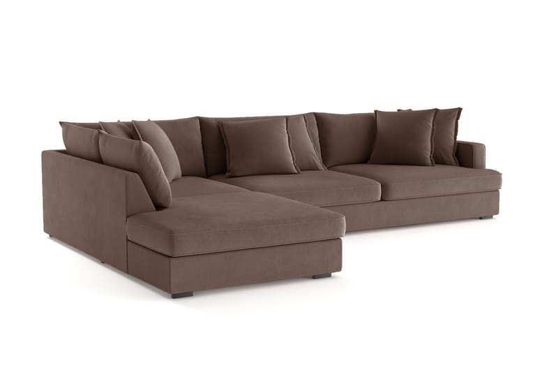 Rossita Lyx 4-seter Ekstra dyp Sofa med Sjeselong Venstre - Brun Stoff - Møbler - Sofaer - Sofaer med sjeselong - 4 seters sofa med divan
