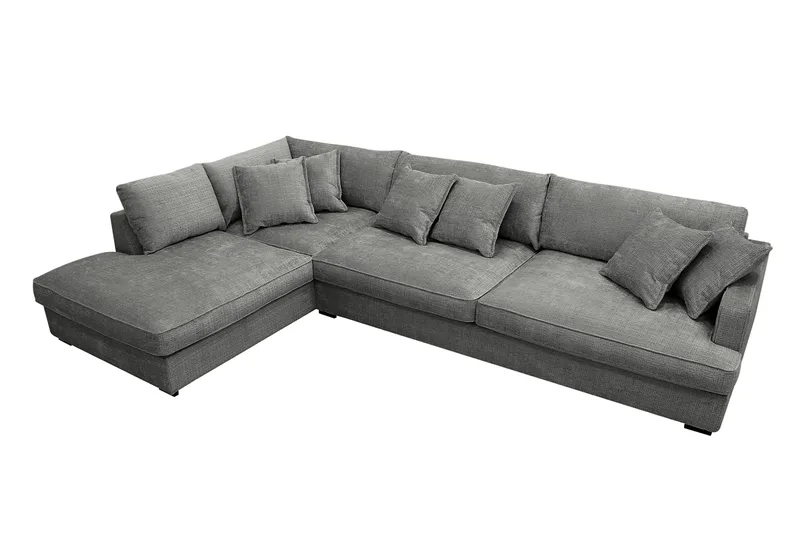 Rossita Lyx 4-seter Ekstra dyp Sofa med Sjeselong Venstre - Grå Chenille - Møbler - Sofaer - Sofaer med sjeselong - 4 seters sofa med divan