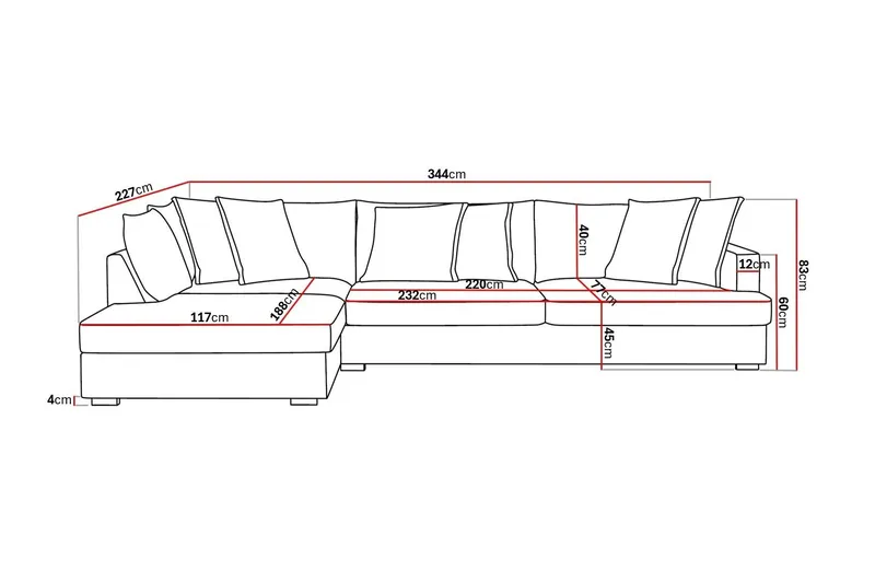 Rossita Lyx 4-seter Ekstra dyp Sofa med Sjeselong Venstre - Offwhite Manchester - Møbler - Sofaer - Sofaer med sjeselong - 4 seters sofa med divan
