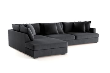 Rossita Lyx 4-seter Ekstra dyp Sofa med Sjeselong Venstre - Svart Chenille - Møbler - Sofaer - Sofaer med sjeselong - 4 seters sofa med divan