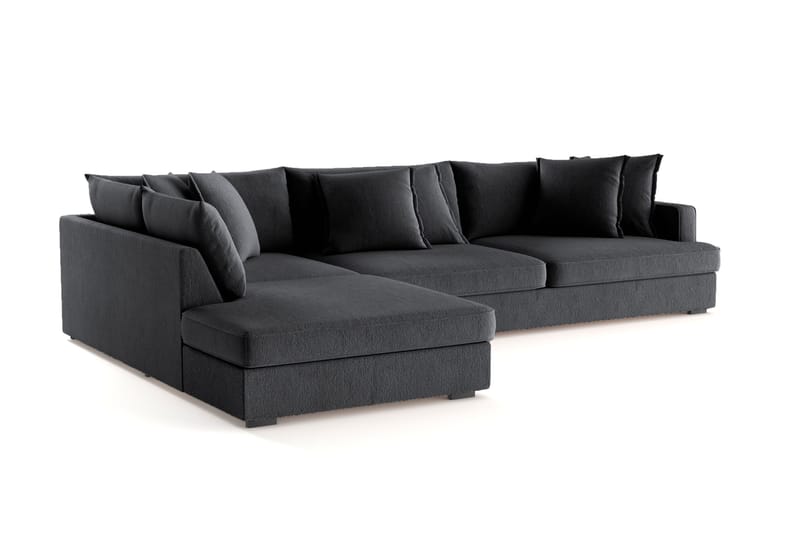 Rossita Lyx 4-seter Ekstra dyp Sofa med Sjeselong Venstre - Svart Chenille - Møbler - Sofaer - Sofaer med sjeselong - 4 seters sofa med divan