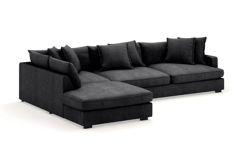 Rossita Lyx 4-seter Ekstra dyp Sofa med Sjeselong Venstre - Svart Chenille - Møbler - Sofaer - Sofaer med sjeselong - 4 seters sofa med divan