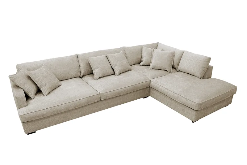 Rossita Lyx 4-seters Høyrevendt L-formet Extra Dyp Sjeselongsofa i Chenille - Beige Chenille - Møbler - Sofaer - Sofaer med sjeselong - 4 seters sofa med divan