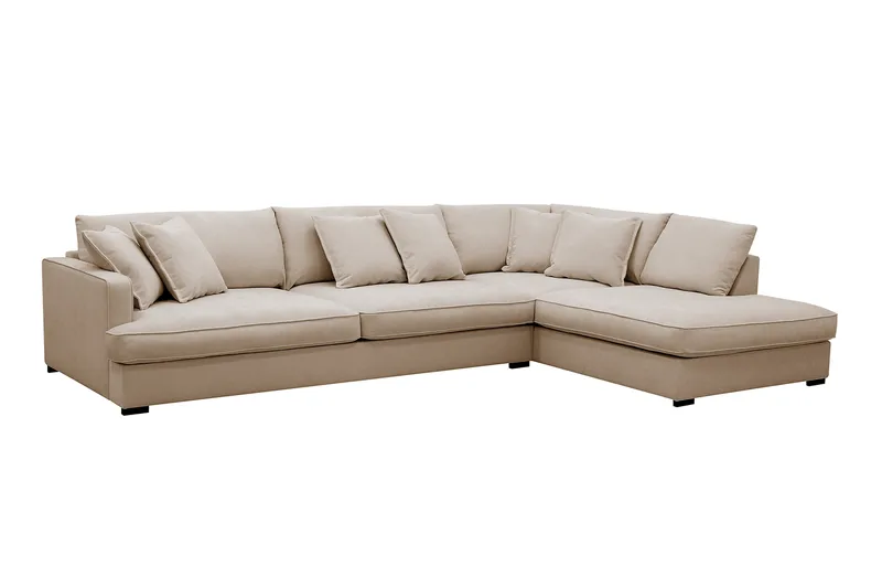 Rossita Lyx 4-seters Høyrevendt L-formet Extra Dyp Sjeselongsofa i Stoff - Beige Stoff - Møbler - Sofaer - Sofaer med sjeselong - 4 seters sofa med divan