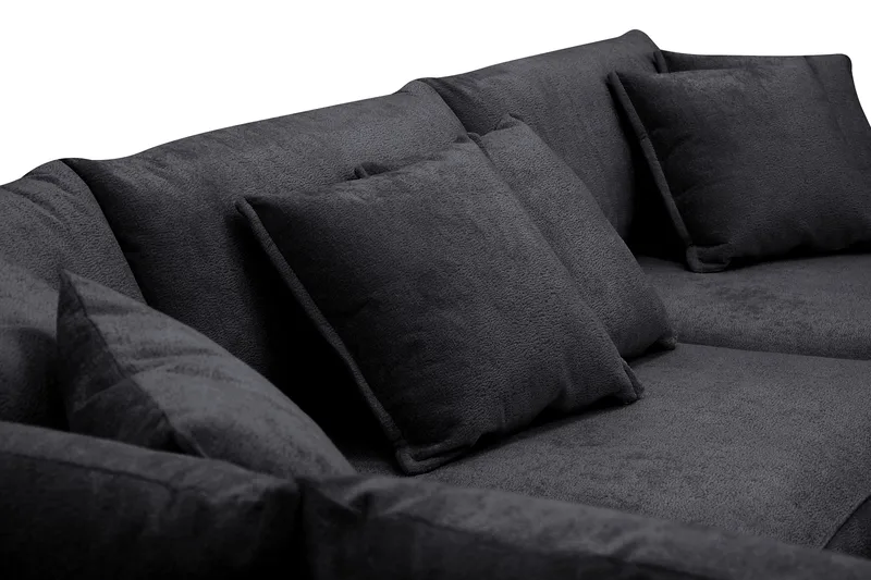 Rossita Lyx 4-seters Venstrevendt L-formet Extra Dyp Sjeselongsofa i Chenille - Svart Chenille - Møbler - Sofaer - Sofaer med sjeselong - 4 seters sofa med divan