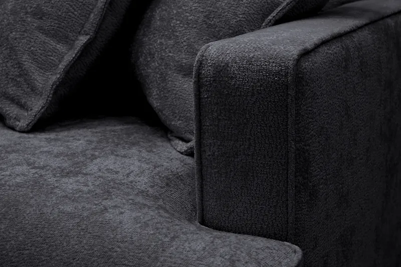 Rossita Lyx 4-seters Venstrevendt L-formet Extra Dyp Sjeselongsofa i Chenille - Svart Chenille - Møbler - Sofaer - Sofaer med sjeselong - 4 seters sofa med divan