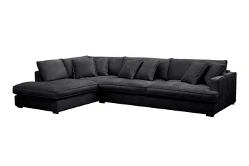 Rossita Lyx 4-seters Venstrevendt L-formet Extra Dyp Sjeselongsofa i Chenille - Svart Chenille - Møbler - Sofaer - Sofaer med sjeselong - 4 seters sofa med divan