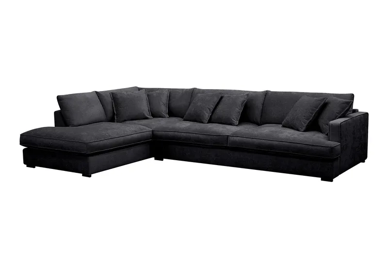Rossita Lyx 4-seters Venstrevendt L-formet Extra Dyp Sjeselongsofa i Chenille - Svart Chenille - Møbler - Sofaer - Sofaer med sjeselong - 4 seters sofa med divan