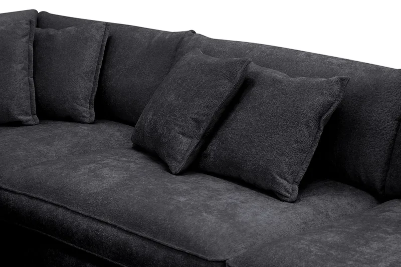 Rossita Lyx 4-seters Venstrevendt L-formet Extra Dyp Sjeselongsofa i Chenille - Svart Chenille - Møbler - Sofaer - Sofaer med sjeselong - 4 seters sofa med divan